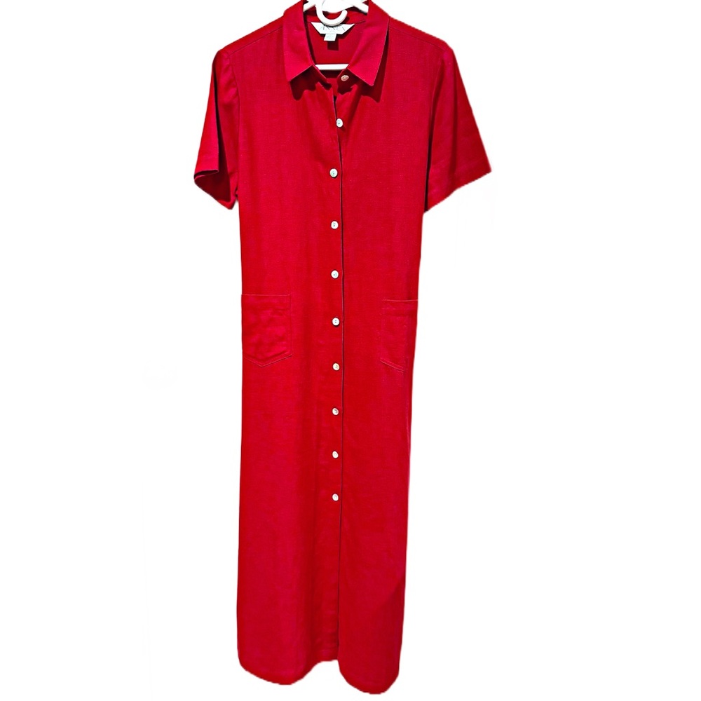 Casual Corner Annex Linen Blend Vintage Shirt Dress Red Short Sleeve Sz 1 NWOT